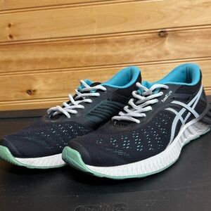 Asics FuzeX Lyte Black White Teal Women’s Running Shoes T670N US 8